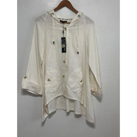 NWT For Cynthia Lagenlook Linen Hooded Shirt Jacket S Cream Luxury Minimalist - Picture 1 of 16